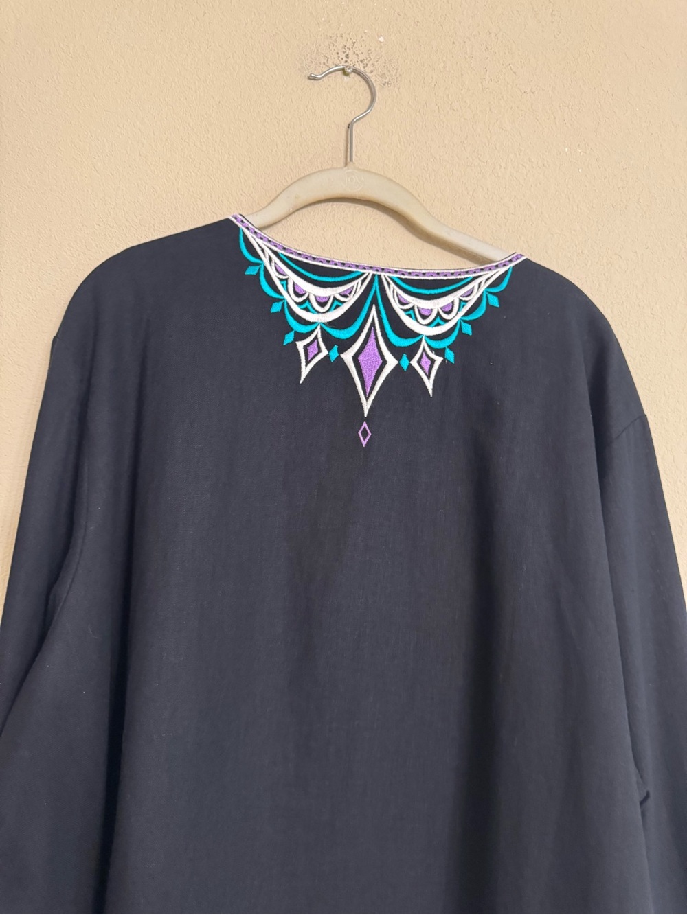Bob Mackie Wearable Art Womens Plus Size 3X Embroidered Jacket Linen Black Blue - Picture 13 of 16